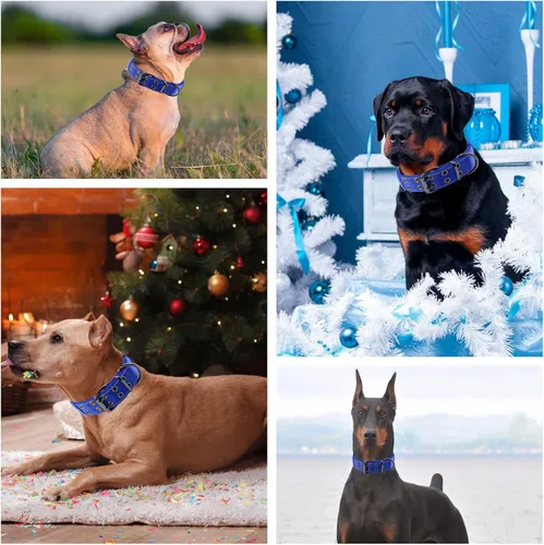 Miniatura 7 de Collar reflectante para perro táctico resistente con mango de control y hebilla de metal para entrenamiento de perros (M, azul)