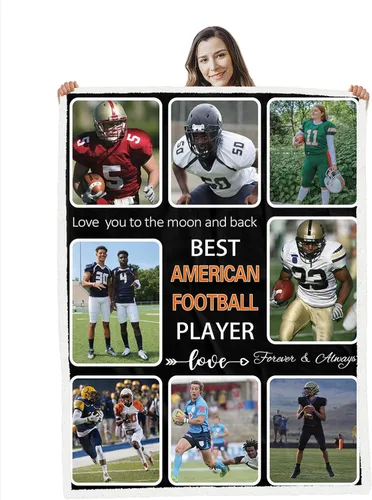Manta personalizada con fotos, manta personalizada para el mejor jugador de fútbol americano, regalos de cumpleaños para fanáticos del fútbol, manta