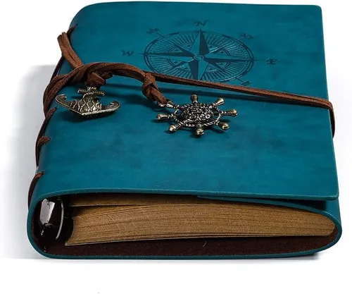 Miniatura 4 de Cuaderno de escritura de cuero, cuaderno de espiral náutico vintage, cuaderno de bocetos, diario de viaje para escribir con páginas en blanco y Negro