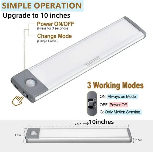 Miniatura 5 de Luces de armario con sensor de movimiento, 30 luces LED para debajo del gabinete, luces de mostrador recargables inalámbricas, iluminación nocturna