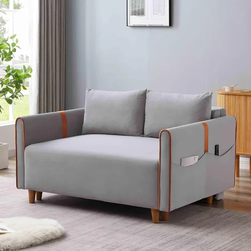 Sofá cama extraíble de 55.2 pulgadas, cama biplaza de terciopelo moderna 3 en 1 con almacenamiento, respaldo ajustable, sofá cama convertible con