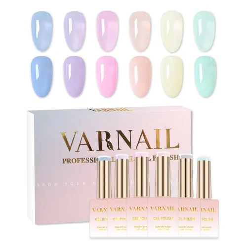 Miniatura 9 de VARNAIL Rainbow Candy Jelly - Kit de esmalte de uñas de gel de 6 colores y capa base de regalo, kit de esmalte de gel transparente arcoíris