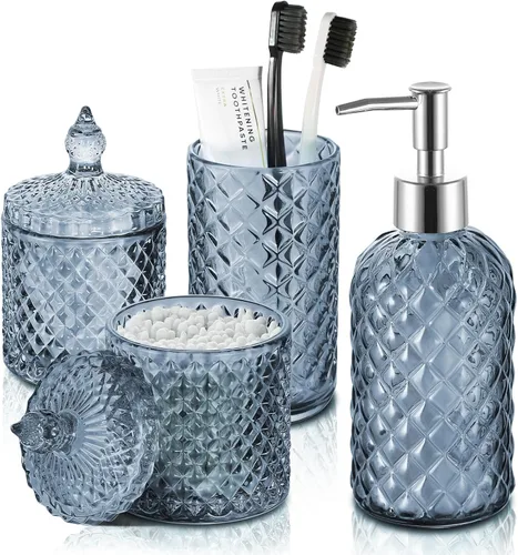 Miniatura 10 de RYTOXILO Juego de accesorios de baño negro mate, paquete de 4 juegos de accesorios de baño negros, dispensador de jabón de vidrio de diamante
