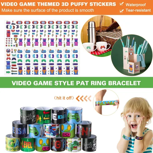 Miniatura 5 de Lenwen Juego de 128 piezas de recuerdos de fiesta de videojuegos, incluye popotes reutilizables para jugadores, tazas 3D, calcomanías hinchadas