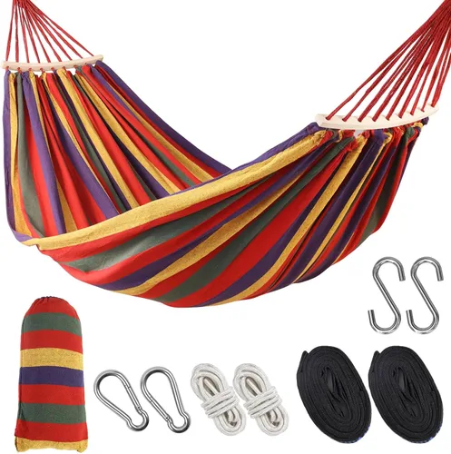 Miniatura 8 de Hamaca doble extragrande de 9.5 pies con bolsa de transporte – Hamaca portátil para 2 personas, cama colgante de camping para patio, patio, porche
