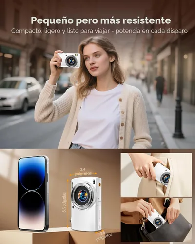 Miniatura 7 de Cámara digital de 88 MP para fotografía, cámara de video WiFi 8K Vlog 2026 para YouTube con pantalla táctil, lente doble, enfoque automático Blanco