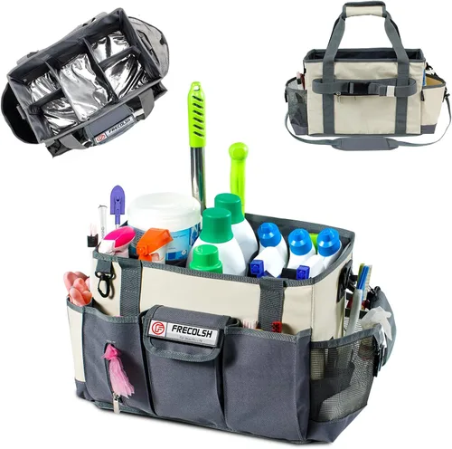 Miniatura 12 de Carrito de limpieza profesional XL para proveedores de limpieza, bolsa de limpieza portátil de 17 pulgadas para amas de casa, organizador de Gris