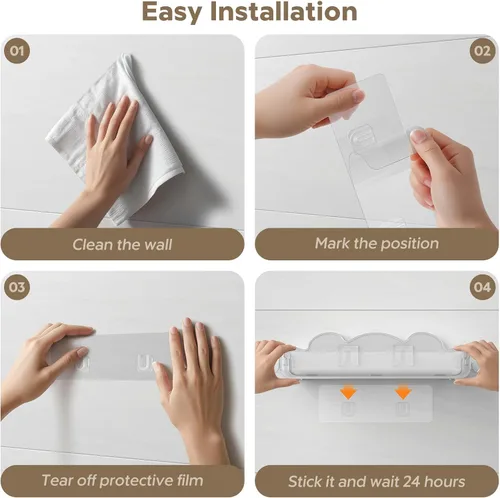 Miniatura 7 de Paquete de 2 organizadores acrílicos para ducha, sin perforaciones, con 4 ganchos extraíbles, estantes de ducha montados en la pared, soporte