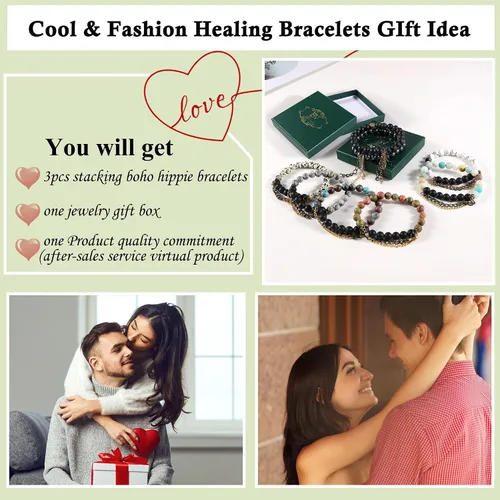 Miniatura 5 de Pulseras de piedra de lava natural de 0.315in para hombres, difusor de aceites esenciales de cristal curativo, pulsera de chakras, yoga, energía