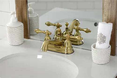 Miniatura 6 de Kingston Brass KS3607AL Restoration - Grifo de baño central de 4 pulgadas, latón cepillado, 6.38 x 4.5 x 3.06