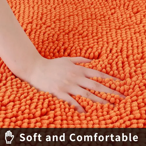 Miniatura 2 de Alfombra de baño de felpilla, extra suave y absorbente, alfombra de baño lanuda antideslizante, lavable a máquina, 20 x 32 pulgadas, color naranja