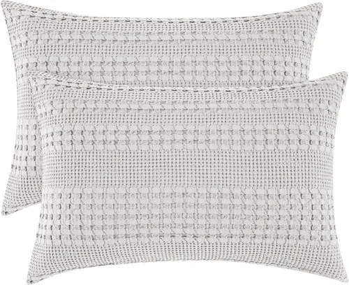 Miniatura 13 de PHF Fundas de almohada con tejido de gofre de 24" x 24", paquete de 2, funda de almohada cuadrada 100% algodón para decoración de ropa de cama, sin