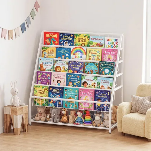 Miniatura 2 de JAQ Estantería infantil para niños pequeños, estante de exhibición de libros de 4 niveles orientado hacia adelante para guardería, sala