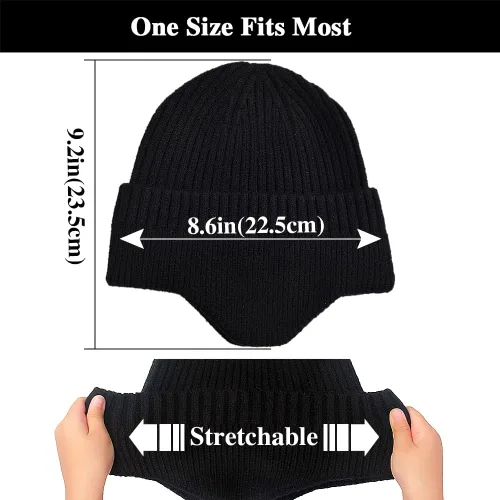 Miniatura 2 de 2 gorros de invierno con orejeras para hombres y mujeres, gorro grueso de punto cálido