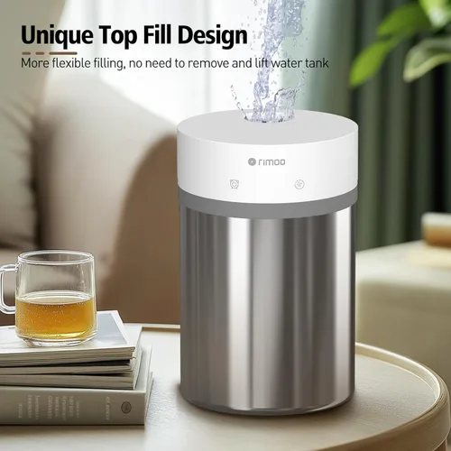 Miniatura 6 de Humidificador de acero inoxidable, humidificador ultrasónico de niebla fría de 4 litros con solo 3 piezas, fácil de limpiar, humidificador