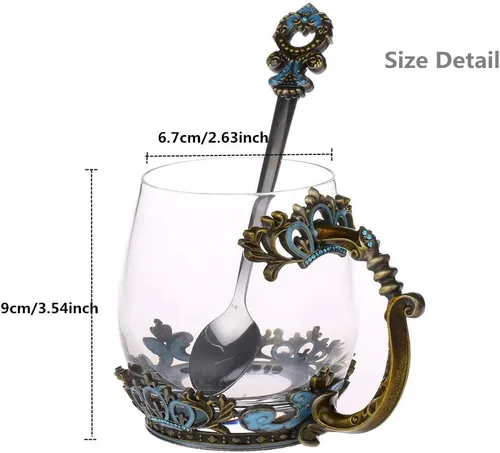 Miniatura 4 de Taza de té de cristal, regalo del día de la madre, taza de té de vidrio con asa, diseño único de esmalte de corona para Navidad, boda, cumpleaños