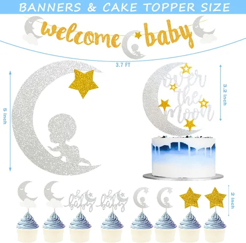 Miniatura 3 de 154 piezas de decoración de baby shower sobre la luna, Fiesec We Are Over The Moon Baby Shower, decoración de telón de fondo de globos, guirnalda