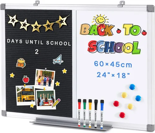 S SWANCROWN Tablero de Fieltro Tablero Blanco Combinado/Tablero de Letras/Pizarra Blanca de Borrado en Seco para Oficina, Aula, Hogar, Negro, 24x18