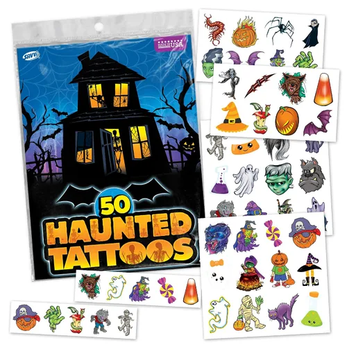 Miniatura 10 de Paquete variado de tatuajes temporales de Halloween espeluznantes, más de 100 diseños aterradores para niños y adultos, incluye fantasmas