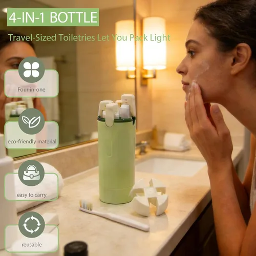 Miniatura 3 de Botella dispensadora de viaje 4 en 1 con cepillo de limpieza, paquete de 4 recipientes de 1.0 fl oz a prueba de fugas recargables para artículos