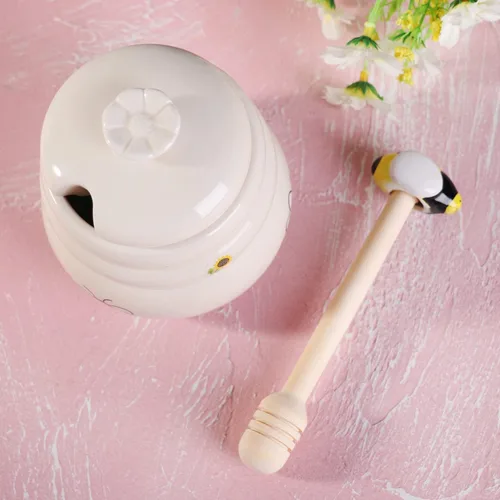 Miniatura 5 de Tarro de Miel Cerámico con Cuchara de Miel de Madera - Tarro de Miel con Cuchara - Tarro de Miel con Soporte, Gran Decoración de Abeja - Decoración