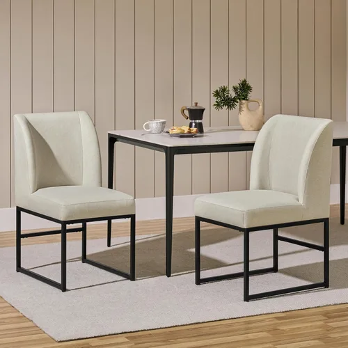 Miniatura 2 de Yaheetech Juego de 2 sillas de comedor tapizadas con respaldo medio acolchado y patas de metal para comedor, sala de estar, restaurante, diseño sin