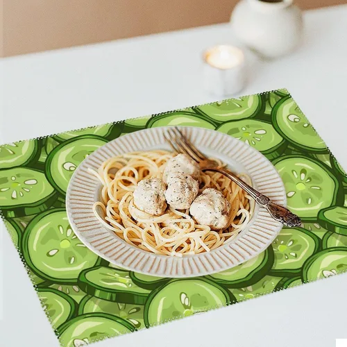 Miniatura 6 de Cucumber Slices Placemats Set of 6 Resistant Table Mats Washable Place Mats for Dinner Party Table Decoration
