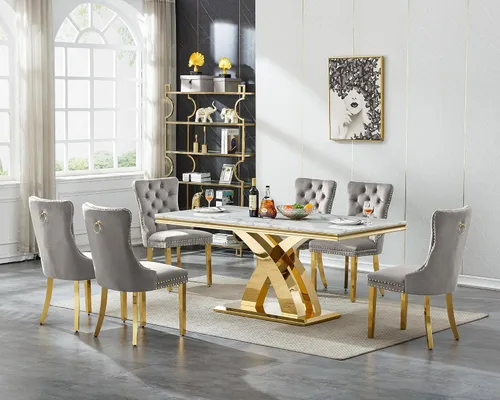 Miniatura 16 de Moderno juego de mesa de comedor de mármol para 4, juego de mesa de comedor de lujo para 4, mesa de comedor de mármol sintético de 68 pulgadas