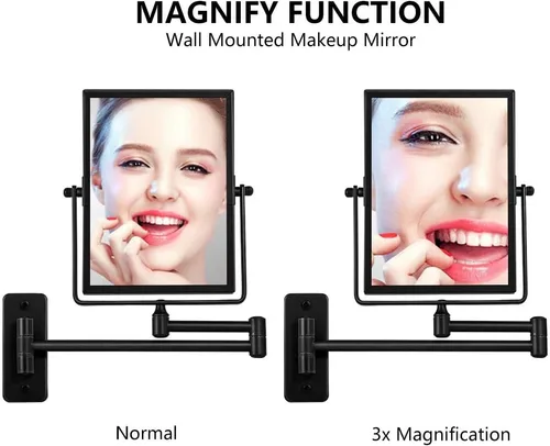 Miniatura 3 de QiMH Espejo de pared con aumento 3X, rectangular de 8 x 6 pulgadas con brazo extensible Espejo giratorio de doble cara para afeitado y tocador