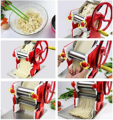 Miniatura 4 de TFCFL Máquina manual de prensa de fideos de acero inoxidable con ancho de fideos de 0.118 in de ancho ajustable y colgador de fideos