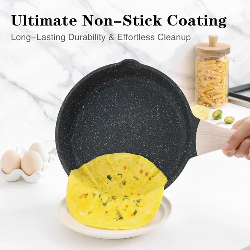 Miniatura 2 de Kordisen - Sartén antiadherente con tapa, sartén de 9.5 pulgadas de granito para huevos y tortillas, saludable y no tóxica, compatible con Granito