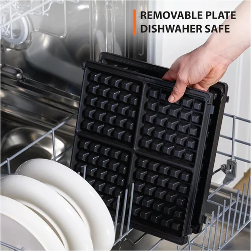 Miniatura 3 de KRUPS Máquina para hacer waffles belgas de 4 porciones: acero inoxidable, 5 niveles de tostado, señal de listo audible, platos removibles, 1200W