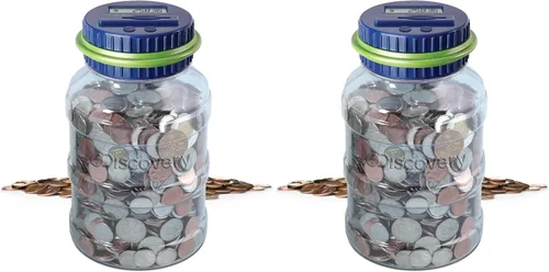 Discovey - Tarro digital para contador de monedas, pantalla LCD, ahorro automático para monedas de Estados Unidos, mantiene un seguimiento de los