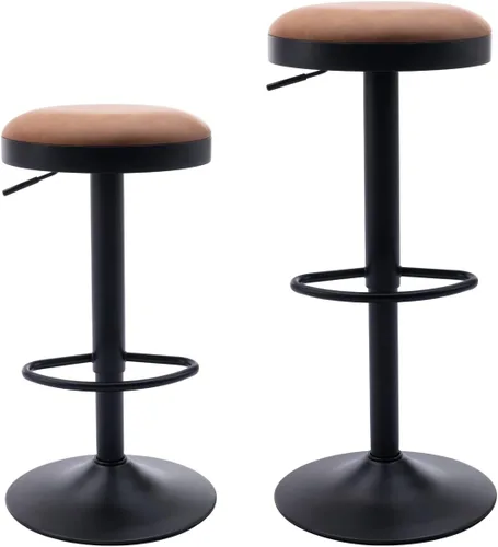 Miniatura 14 de Shunzhi Juego de 2 taburetes de bar redondos giratorios de altura de mostrador, modernos taburetes de bar ajustables, sillas de bar de pana sin