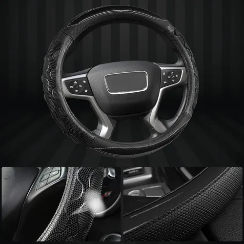 Miniatura 3 de Cubierta de volante GIANT PANDA para GMC Sierra Acadia Terrain Yukon (3D Honeycomb-Negro-Tamaño estándar)