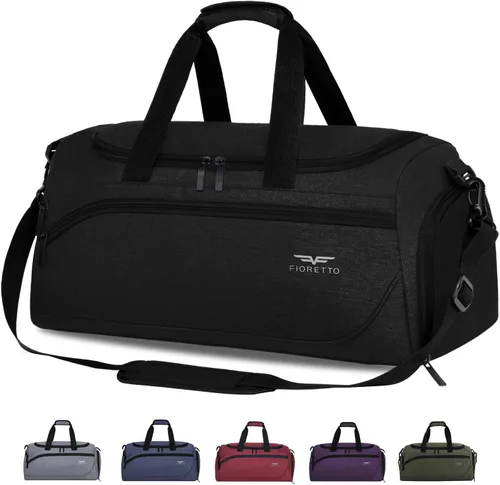 FIORETTO 50L Mens Sports Gym Bag with Wet Pocket & Shoe Compartment,Travel Duffle Bag Overnight Bag with Padded Shoulder Strap, Water-Resistant