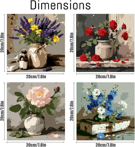 Miniatura 2 de FQOVKYN Paquete de 4 marcos con flores para pintar por números para adultos, kit DIY de artista para pintar por números de jarrón en lienzo, kit