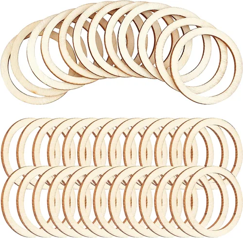 Miniatura 8 de NBEADS 100 piezas de madera sin terminar de 1.96 pulgadas con forma de anillos, adornos circulares, rebanadas de madera en blanco para pintura
