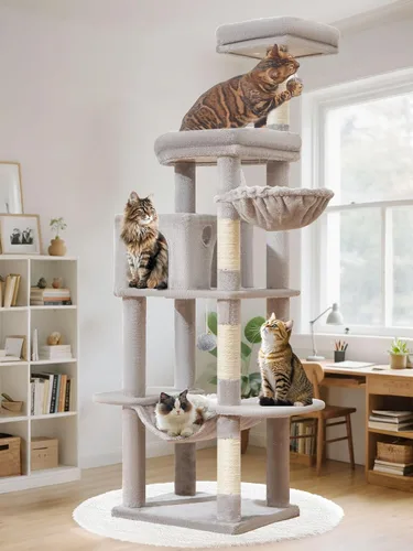 Taoqimiao MS042W - Árbol para gatos, torre grande para gatos de 66 pulgadas con postes rascadores, lujosa plataforma grande para gatos grandes con