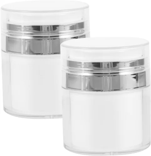FRCOLOR Botella de bomba sin aire, 2 unidades de 1.7 fl oz, botellas vacías sin aire rellenables, prensa al vacío, frascos de crema facial, base de