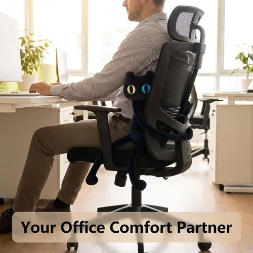 Miniatura 4 de vitegaw Almohada larga de felpa con diseño de gato negro de 39 pulgadas, lindos animales de peluche Kawaii suaves, juguetes de peluche grandes