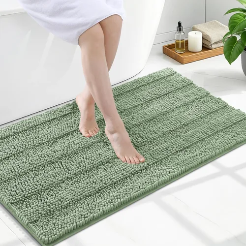 Miniatura 62 de Grandaily Alfombras de baño de felpilla a rayas de 24 x 16 pulgadas, extra gruesas y suaves, absorbentes, parte trasera de goma, alfombra de ducha