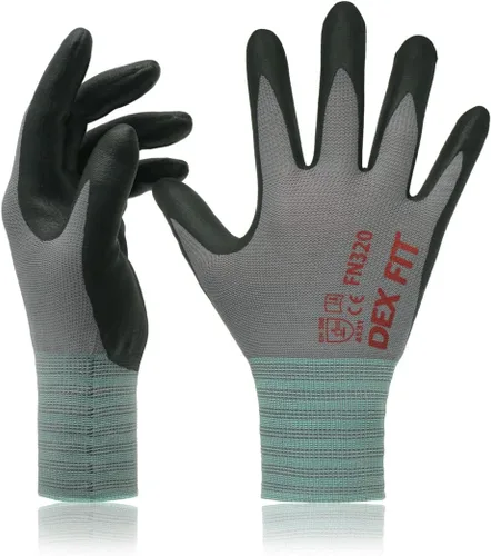 Miniatura 9 de DEX FIT FN320 - Guantes de trabajo de nitrilo, ajuste elástico 3D, agarre de potencia, recubierto de espuma resistente, fino y ligero de nailon Negro