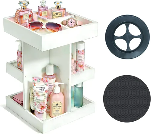 Miniatura 11 de Organizador de colonia para hombres, estante de perfume de madera de gran capacidad de 3 niveles con rotación de 360 grados, soporte de colonia