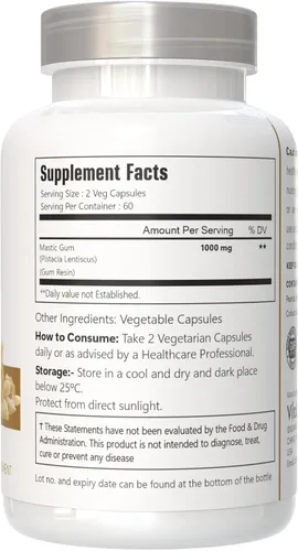 Miniatura 4 de Cápsulas de goma mastica, 1000 mg, 120 cápsulas vegetarianas, sin OMG y sin gluten