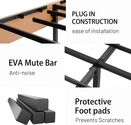 Miniatura 4 de Estructura de cama con plataforma tapizada de tamaño completo con cabecera acolchada de piel sintética, soporte de listones de metal resistente,
