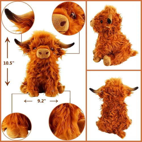 Miniatura 7 de Juguete de peluche de vaca de las Highland, lindo peluche esponjoso de vaca de las tierras altas, peluche de vaca de granja, regalos de decoración