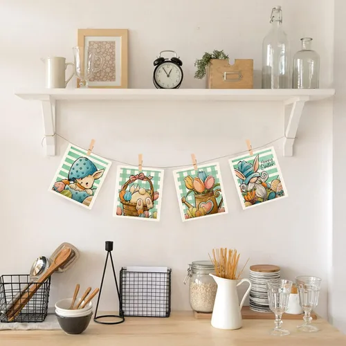 Miniatura 5 de Paños de cocina suecos de gnomo de conejo de Pascua, reutilizables, sostenibles, biodegradables, de esponja de celulosa, paños de limpieza