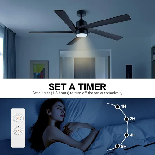Miniatura 7 de WINGBO Ventilador de techo CC de 64 pulgadas con luces y control remoto, 5 cuchillas reversibles de madera tallada, motor de CC silencioso de 6