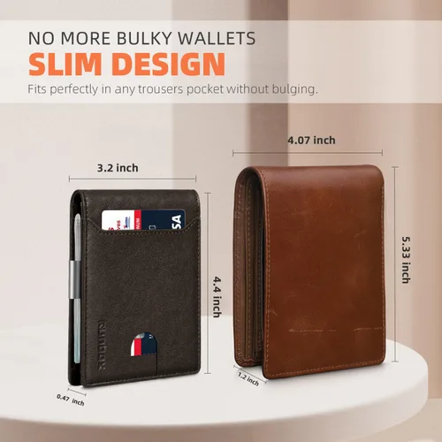 Miniatura 134 de RUNBOX - Carteras delgadas para hombre, cartera de piel con pinza para el dinero, cartera de bolsillo frontal con bloqueo RFID, tarjetero